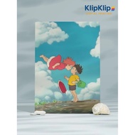 Ponyo Studio Ghibli Anime Poster 20x30 cm Glossy with Aesthetic Wooden Frame Room Decoration - N3D