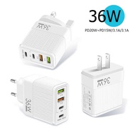 New 36W Fast Charging Mobile Phone Charger 5V4A British Standard 2PD+2USB Multi-Port Adapter Chargin