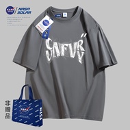 เสื้อยืดแขนสั้นผ้าฝ้ายแท้พิมพ์ลายอักษร NASA สำหรับผู้หญิง ฤดูร้อน 2024 ทรงหลวม คอกลม ปกติ