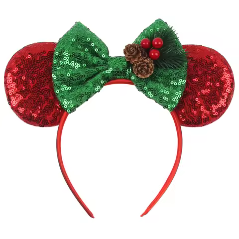 New Cute Christmas Mickey 3.3"Mouse Ears Headband For Girls Soft Bow Hairband Festival Party Christm