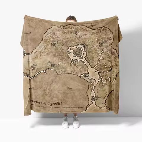 Large Retro Cyrodiil Map Throw Blanket Elder Scrolls Oblivion Remastered Gaming Map Blankets Soft Wa