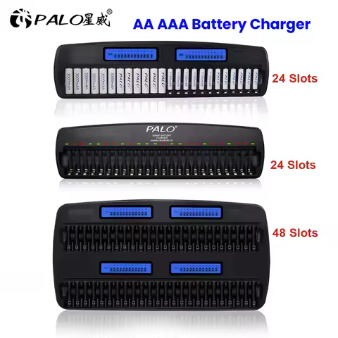 PALO 24/36/48 Slots 1.2V LCD Display Smart Battery Charger for AA AAA NiMh NiCd Rechargeable Batteri