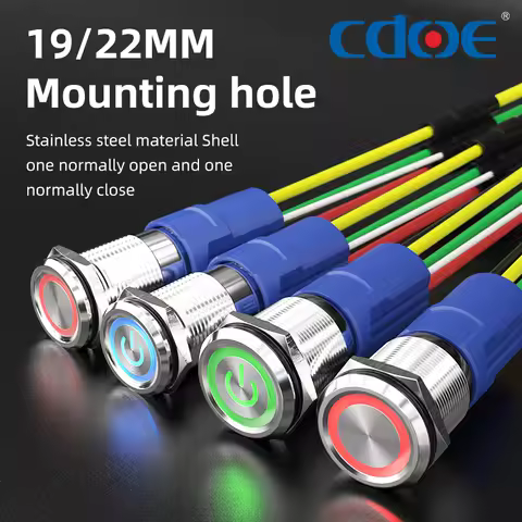 10 Amp 19/22mm Push Button Switch 250V LED Waterproof Stainless Steel Round Self-Locking 1NO 1NC 1 P