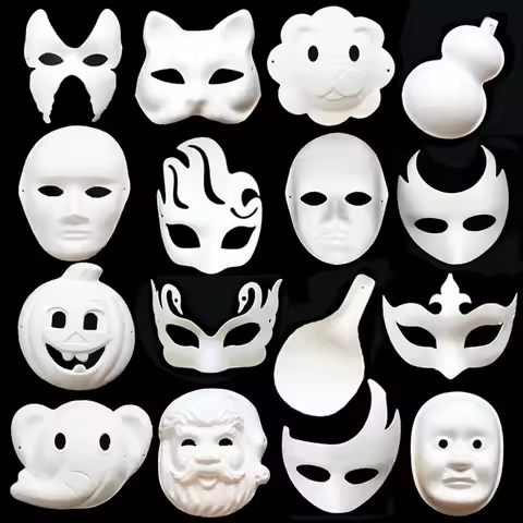 For 2Pcs Cat Masks to Decorate, Pure White Paper DIY Blank Fox Hand-Paintable Anime Half Face Masks