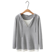 Plus Size Women's False Two Pieces Black Grey Spring New Hoodies Fashion XL-4XL A-line Sweatshirts