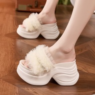 Zuo Qianji 10cm Fairy-Style Mesh Platform Flip-Flops - Women's Summer Fashion