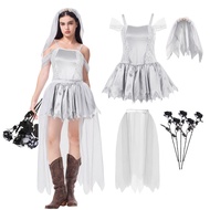[Ready Stock] Halloween Lace Ghost Bride Costume cos Costume Ghost Bride Two-Piece Costume WJG