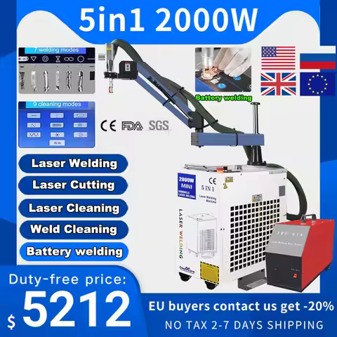 2000W BWT 5 in 1 Fiber Laser Battery Welding Cleaning Cutting welding Machine Double Wobble Handheld