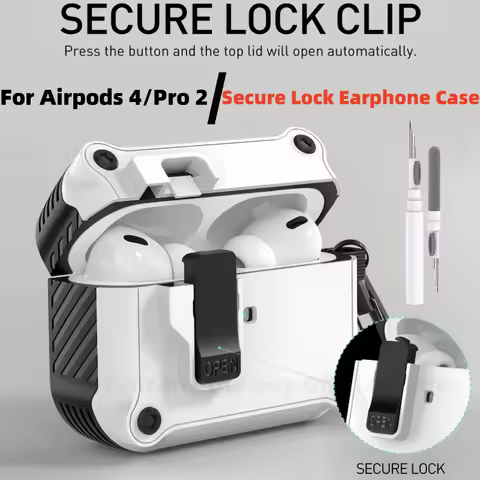 for AirPods Pro 2 Upgraded Secure Lock Case Full Drop Shockproof Protective Case Cover with Keychain