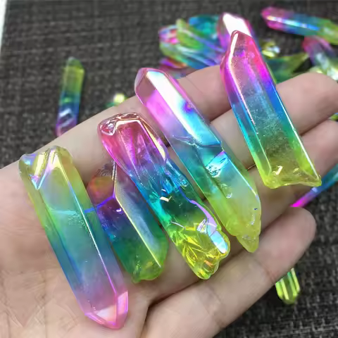 Quartz Crystal Point Rainbow Titanium Treated Quartz Wand Acqua Aura Crystal Quartz Point Present Lo