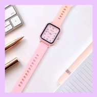 Jam Tangan Wanita Kasual Terbaru Tali Rubber Karet Dial Segi Fashion Trendy