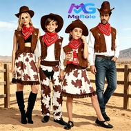 【Fast Shipping】Classic Westworld Cowboy Costume Set Western Vest Hat Scarf Adult Kids Wild West Rode