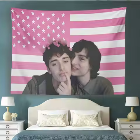 Byler Pink US Flag Tapestry, Finn Noah Wall Hanging, Aesthetic Dorm Room Decor