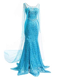 Frozen Elsa Princess Long Dress Sequin Mesh Elsa Costume Adult Snow Queen Costume Party Dress Hallow