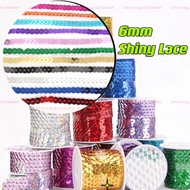 5Meter/Pkt 6mm Round Sequin Shiny Lace/Lace Hiasan Baju Labuci/Renda Labuci Bulat/Tali Labuci Warna