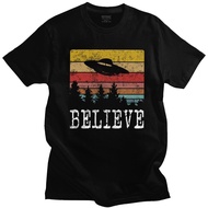 Vintage Classic Mens I Want To Believe UFO T Shirt Short Sleeved Cotton T-shirt Leisure The X Files 