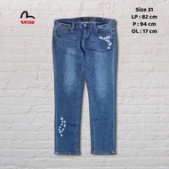 Size 31 Long Pants Jeans Evisu Blue Washed Ivory Floral Slim fit Original Second Preloved CJ75A