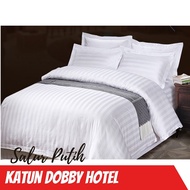 Ellenov Seprei dan Bedcover Kingkoil Hotel Putih Bahan Katun Dobby Warna Garis Polos Kotak Premium M