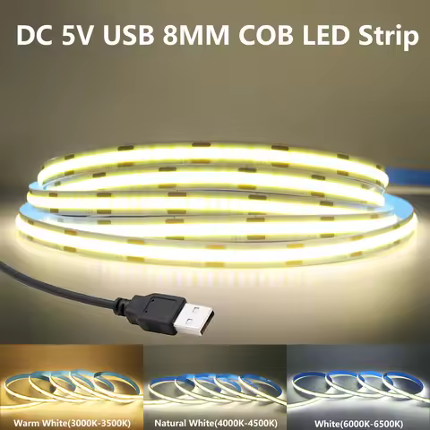 0.5m 1m 2m 3m 4m 5m 5V USB COB LED Strip 5V 320LEDs/m Flexible Tape for Room TV Backlights 3000K/400
