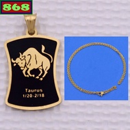 Taurus - Taurus gold stainless steel pendant with stainless steel chain necklace + gold stainless st