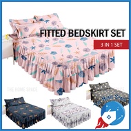 3IN1 Cadar Ropol Set Super Single/Queen /King Bedsheet Bed Skirt Bedspread Set