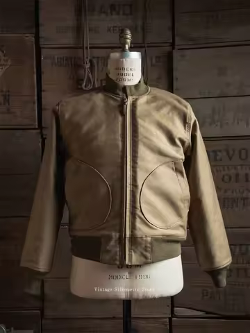 Rugged Bronson NAF-1168 Aviator Ground Crew Jacket in Khaki USN Alpaca Wool Lined Deck Zip Jacket N-