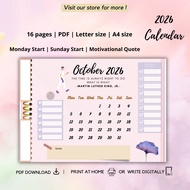 2026 DIGITAL PRINTABLE CALENDAR | PDF | CUTE CALENDAR | INSTANT DOWNLOAD CALENDAR
