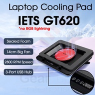 IETS GT600 Laptop Cooling Pad at 2800 RPM 3 USB Hub 14cm Big Fan Sealed Foam Dust Filter & Optional 