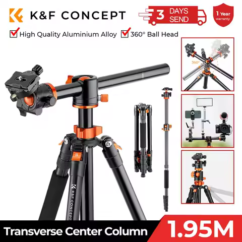 K&F CONCEPT Travel Aluminium Camera Tripod with Transverse Center Column 72"/185cm 10kg/22lbs Loads 