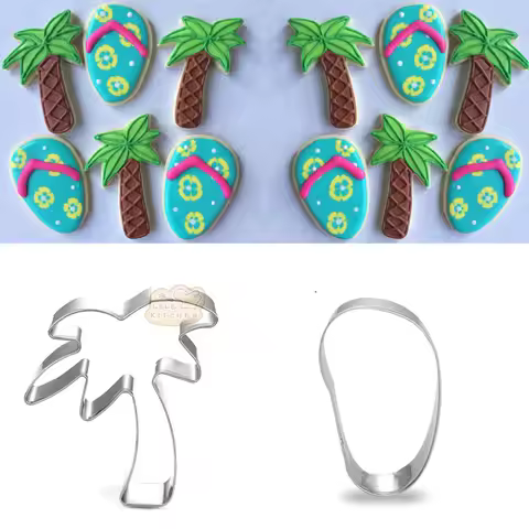 1pcs patisserie reposteria Coconut Tree Flip Flop Fondant Cake Decor Metal Cookie Cutter Biscuit Mol