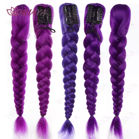 28inch Braided Purple Hair Ponytail Extensions Hair for Kids Christmas Cosplay Rumi Hair Christmas S