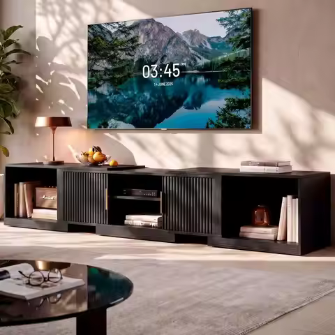 TV Stand or 55-80 Inches TVs, 63"-84.6" Adjustable Length, Exble Entertainment Center with Storage C