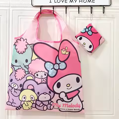 Sanrio Hello Kitty Eco-Friendly Bag My Melody Kuromi Tote Cloth Shopper Handbag Cinnamoroll Shoulder