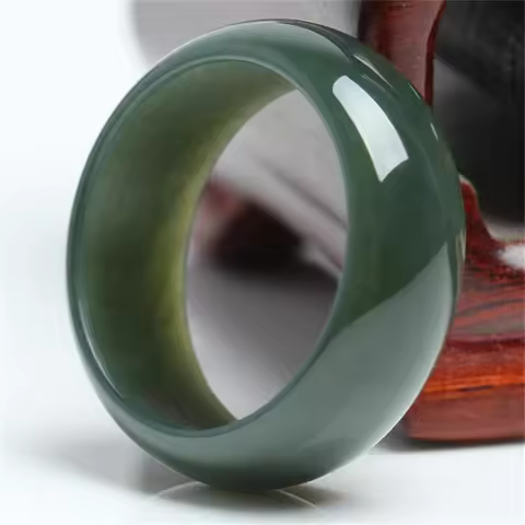 Wonderful 100% Natural Real Green HeTian Jade Gem Ring Woman Man's Lucky Jade Rings 17-20mm Inner Ch