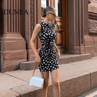 DUNEA DUNEA High Neck Sleeveless Mesh Polka Dot Print Dress