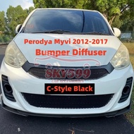 Perodua Myvi 2012-2017 Front Bumper Diffuser Lip Wrap Angle Splitters Side Skirt Black / Carbon