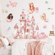 【Zooyoo】Cartoon Castle Mermaid Wall Sticker Girl Bedroom Children Room Kindergarten Decoration Wallp