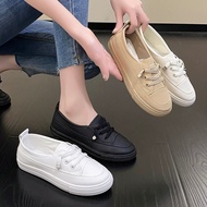 Flat White Shoes Women's Front Lace-Up Sneakers White Sneakers Flat Shoes