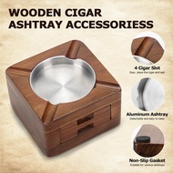Cigar Ashtray Wooden Ashtray Square Ashtray 4 Slots Cigar Holder Cigar Accessories Drawer for Indoor