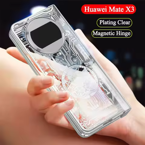 For Huawei Mate X3 X5 Electroplate Pattern Transparent Magneitc Hinge Case Hard Thin PC Shockproof C