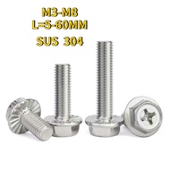 304 stainless steel cross flange screws outer hexagon bolts anti-skid with padded pattern screws (wi