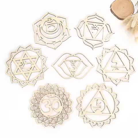 7PCS/set Wooden Chakra Board Reiki Wall Sculpture Hanging Decoration Pendant Yoga Meditation Spiritu