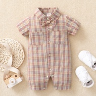 0-18 Months Newborn Baby Boy Summer Romper Gentlemen Plaid Polo Short Sleeve Jumpsuit Fashion Handso