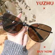 (YUZHU) Metal Cat Eye Morandi Sunglasses Trendy Butterfly Frame Sunglasses Women