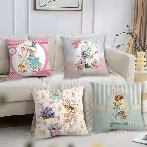 Cute Sarah Kay Girl Pillow Case Short Plush Print Cushion Cover Square Throw Pillow Covers Sofa Home