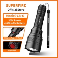 SUPERFIRE C8-G 36W Rechargeable Torchlight Telescopic Zoomable 5 Light Modes Ultra Bright Flashlight