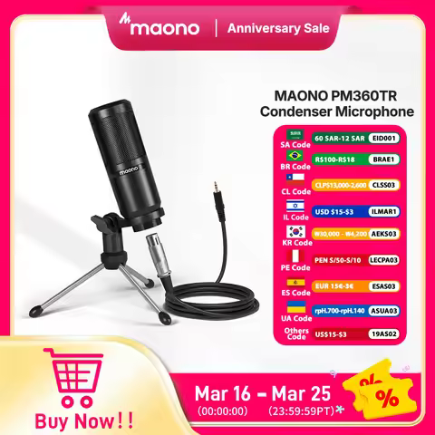 maono PM360TR Condenser Microphone Podcast Microphone 3.5mm Mic for Computer,Laptop,Phone,Sound Card