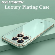KEYSION Luxury Plating Case for Xiaomi POCO F6 Pro Soft TPU Silicone Square Shockproof Phone Back Co