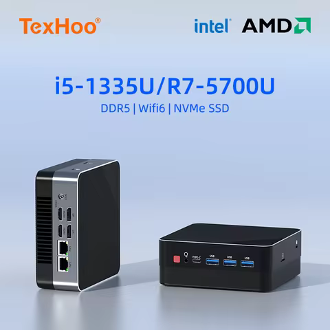 TexHoo Mini PC Computer Gaming AMD Ryzen7 5700U R5 4500U Intel Core i5 1335U CPU NUC Office DDR4 DDR