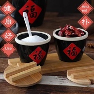 salt container Fu Zi Cylinder Water Cylinder Seramik Cylinder Perasa Dapur Cylinder dengan Penutup